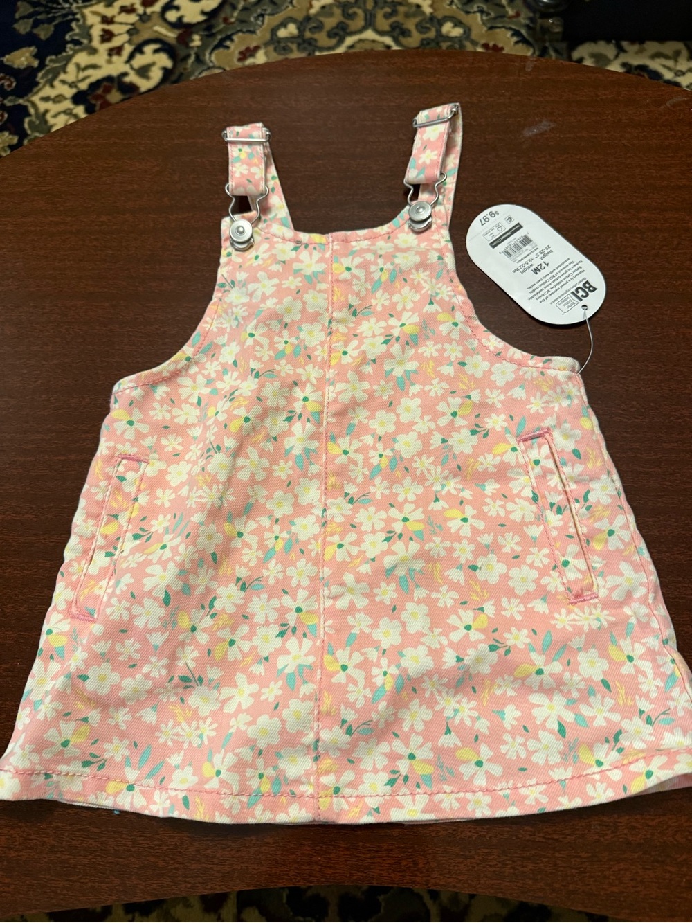 Kids Floral Pink Denim Pinafore Dress